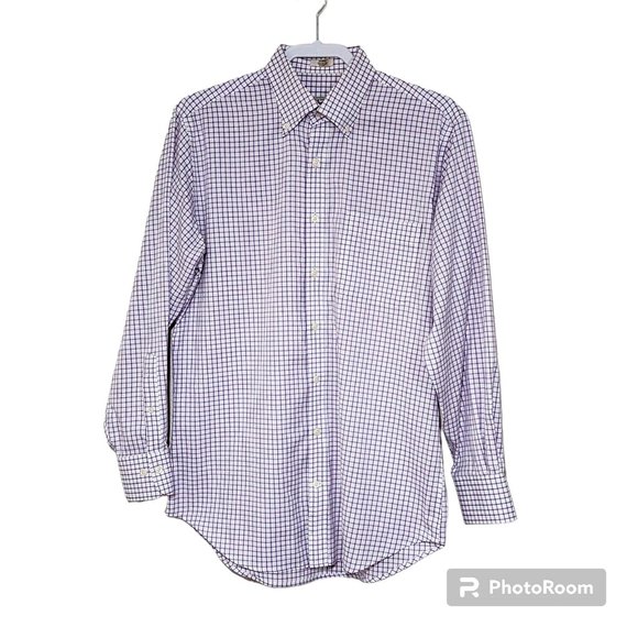 Peter Millar Other - Kevin's by Peter Millar White Purple Check Button Up Shirt Long Sleeves